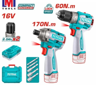 Combo máy khoan và máy vặn vít dùng pin 16V Total TOSLI240968