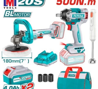 Bộ combo máy siết bu lông TIWLI2050 & máy đánh bóng TAPLI2018 dùng pin 20V & máy xay cầm tay TJB037T dùng pin Total TOSLI240686