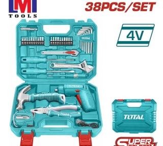 Bộ 38 món bao gồm máy siết vít TSDLI0404 dùng pin 4V Total THKTHP10386