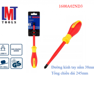 Tua vít cách điện VDE đầu hoa thị PZ3 Bosch 1600A02ND3 Tua vít cách điện VDE đầu hoa thị PZ3 Bosch 1600A02ND3
