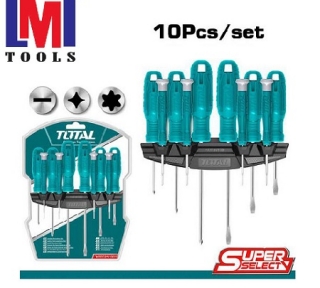 Bộ 10 tua vít dẹp, bake, sao và tua vít chuẩn Total THTDC251001
