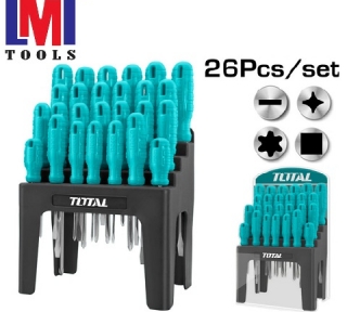 Bộ 26 tua vít dẹp, bake, sao, vuông Total THTDC252601