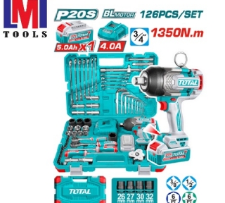 Bộ 126 món bao gồm máy siết buloong TIWLI201351 không chổi than dùng pin 20V Total THKTHP31262 Bộ 126 món bao gồm máy siết buloong TIWLI201351 không chổi than dùng pin 20V Total THKTHP31262
