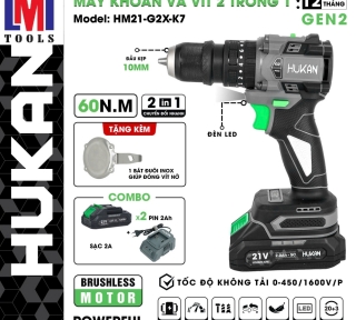 MÁY KHOAN PIN 3 CHỨC NĂNG 10MM (GEN 2) HUKAN HM21-G2X-K7