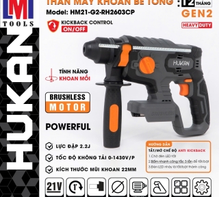 THÂN MÁY KHOAN BÊ TÔNG PIN 3 CHỨC NĂNG HUKAN BODY HM21-G2- RH2603CP