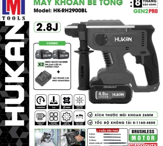 MÁY KHOAN BÊ TÔNG PIN 3 CHỨC NĂNG (GEN2 PRO) HUKAN HK-RH2900BL