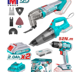 Bộ combo máy cắt gọc đa năng TMLI2022 & máy khoan pin TDLI204531 & máy hút bụi TVLI201261 dùng pin 20V Total TOSLI240685