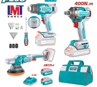 Bộ combo máy thổi nhiệt TBLI2003 & máy đánh bóng TAPLI2015 & máy siết buloong TIWLI20401 dùng pin 20V Total TOSLI240863
