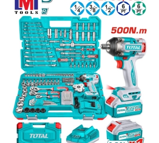 Bộ 152 món bao gồm máy siết buloong TIWLI2050 không chổi than dùng pin 20V Total THKTHP31522