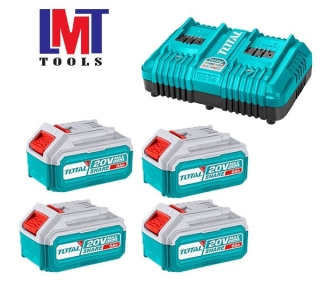 Bộ 4 pin TFBLI2053 và 1 sạc đôi TFCLI2034E dùng pin 20V Total TFBCLI20245 Bộ 4 pin TFBLI2053 và 1 sạc đôi TFCLI2034E dùng pin 20V Total TFBCLI20245