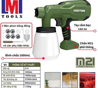 Máy phun sơn dùng pin 21V Dekton M21-SPS1000X Máy phun sơn dùng pin 21V Dekton M21-SPS1000X