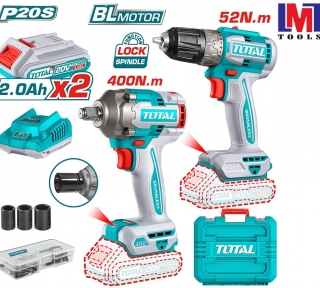 Bộ combo máy khoan TDLI204531 & máy siết buloong TIWLI2040 dùng pin 20V Total TCKLI20271 Bộ combo máy khoan TDLI204531 & máy siết buloong TIWLI2040 dùng pin 20V Total TCKLI20271